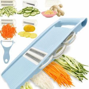 5-in-1 Mandoline Vegetable Slicer with Interchangeable Blades – Compact Multi-Function Kitchen Cutter & Peeler (Blue)