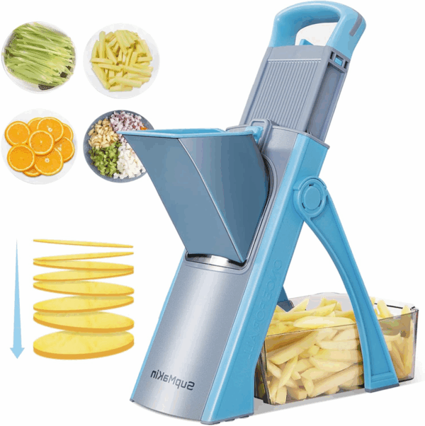 SupMaKin Adjustable Mandoline Slicer Plus with Safety Feed Port – Vegetable Chopper, Dicer, Julienne & Food Slicer for Kitchen (Blue)