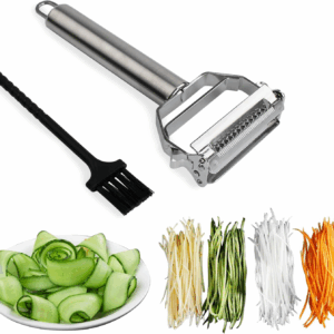 3-in-1 Stainless Steel Julienne Peeler & Slicer with Cleaning Brush – Dual Blade for Fruits & Vegetables