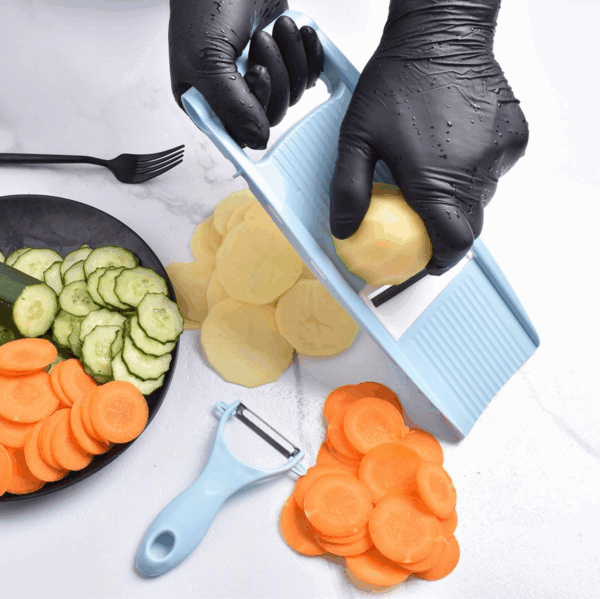 5-in-1 Mandoline Vegetable Slicer with Interchangeable Blades – Compact Multi-Function Kitchen Cutter & Peeler (Blue) - Image 2