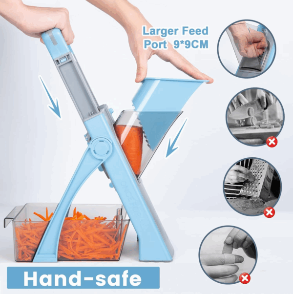 SupMaKin Adjustable Mandoline Slicer Plus with Safety Feed Port – Vegetable Chopper, Dicer, Julienne & Food Slicer for Kitchen (Blue) - Image 2