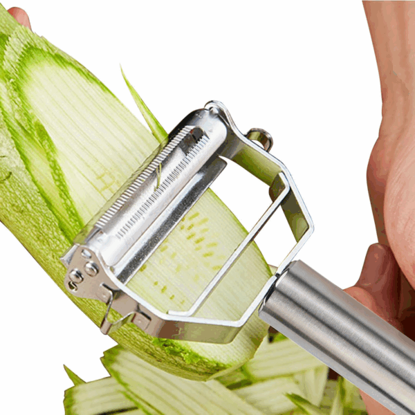 3-in-1 Stainless Steel Julienne Peeler & Slicer with Cleaning Brush – Dual Blade for Fruits & Vegetables - Image 2
