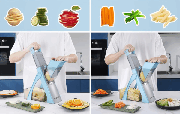 SupMaKin Adjustable Mandoline Slicer Plus with Safety Feed Port – Vegetable Chopper, Dicer, Julienne & Food Slicer for Kitchen (Blue) - Image 3