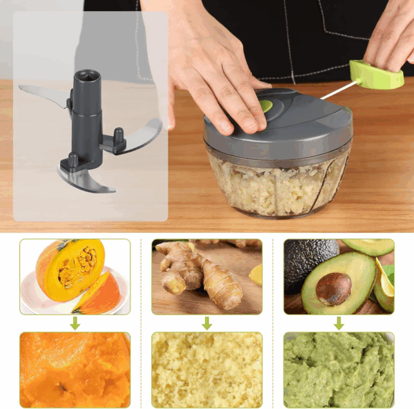 Cambom Manual Food Chopper – Hand Pull Vegetable Cutter with Stainless Steel Blades, BPA-Free, 550ml Capacity (Gray) - Image 3
