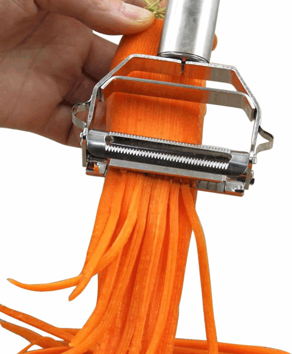 3-in-1 Stainless Steel Julienne Peeler & Slicer with Cleaning Brush – Dual Blade for Fruits & Vegetables - Image 3