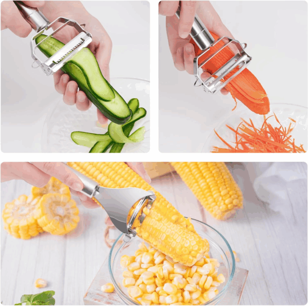 Adjustable Stainless Steel Mandoline Slicer with Cut-Resistant Gloves, Safety Holder, Peeler & Corn Cutter – Multipurpose Kitchen Tool - Image 5
