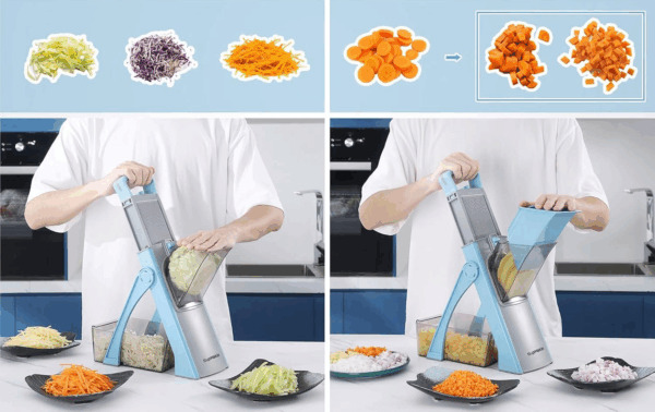 SupMaKin Adjustable Mandoline Slicer Plus with Safety Feed Port – Vegetable Chopper, Dicer, Julienne & Food Slicer for Kitchen (Blue) - Image 4
