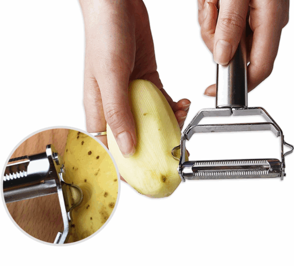 3-in-1 Stainless Steel Julienne Peeler & Slicer with Cleaning Brush – Dual Blade for Fruits & Vegetables - Image 4