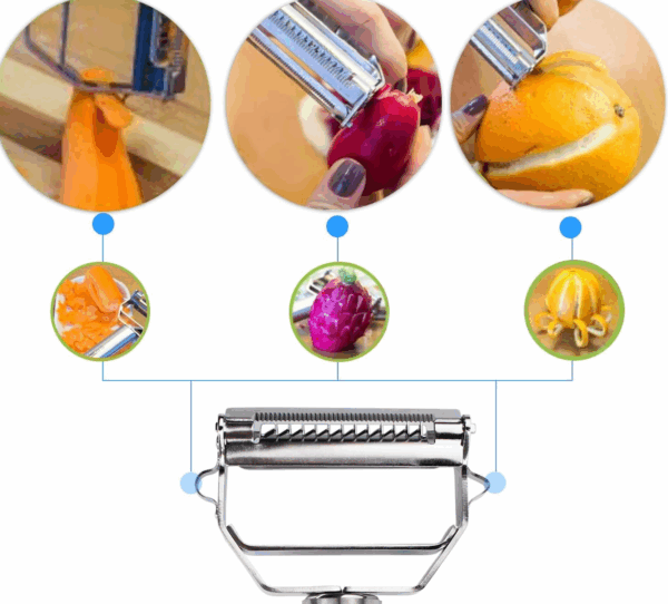 3-in-1 Stainless Steel Julienne Peeler & Slicer with Cleaning Brush – Dual Blade for Fruits & Vegetables - Image 5